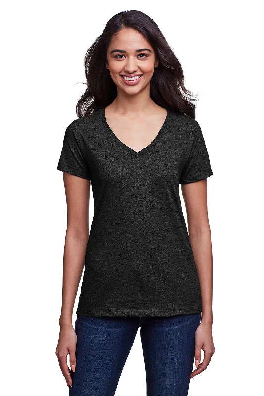 Classic Retro Next Level Womens Eco Performance Moisture Wicking Short Sleeve V-Neck T-Shirt - Heather Black - Closeout