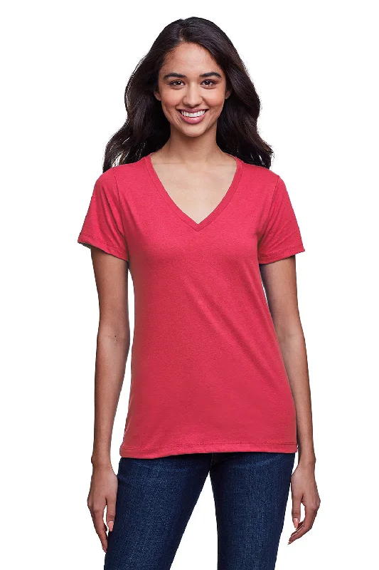 Single-shoulder Neck Design Next Level Womens Eco Performance Moisture Wicking Short Sleeve V-Neck T-Shirt - Heather Red - Closeout