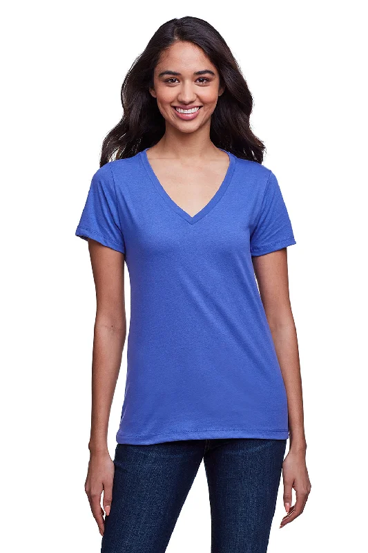 Elegant And Noble Next Level Womens Eco Performance Moisture Wicking Short Sleeve V-Neck T-Shirt - Heather Sapphire Blue - Closeout