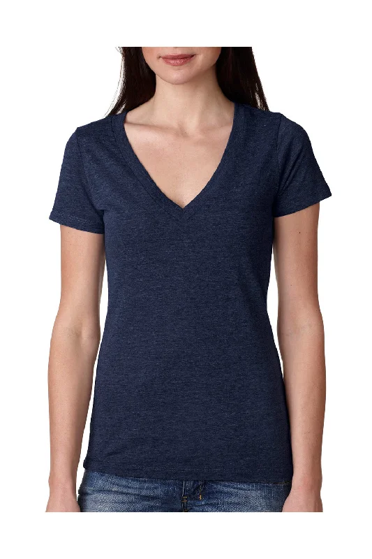 Urban Style Next Level Womens Jersey Short Sleeve V-Neck T-Shirt - Vintage Navy Blue - Closeout