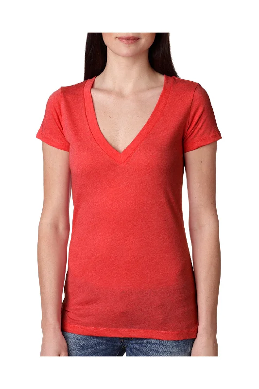 Unique Prints Next Level Womens Jersey Short Sleeve V-Neck T-Shirt - Vintage Red - Closeout
