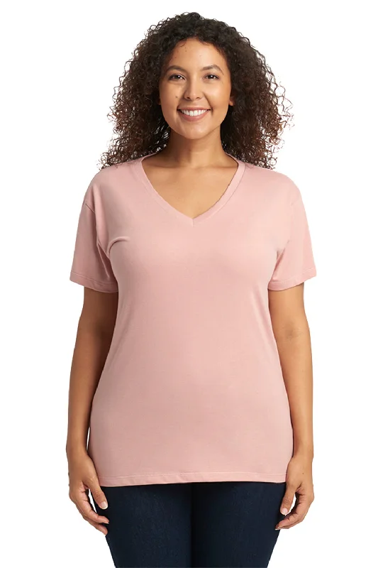 Weekend Style Next Level Womens Relaxed Short Sleeve V-Neck T-Shirt - Desert Pink - Closeout