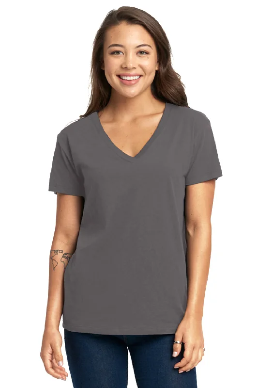 Trendy Comfort Next Level Womens Relaxed Short Sleeve V-Neck T-Shirt - Heavy Metal Grey