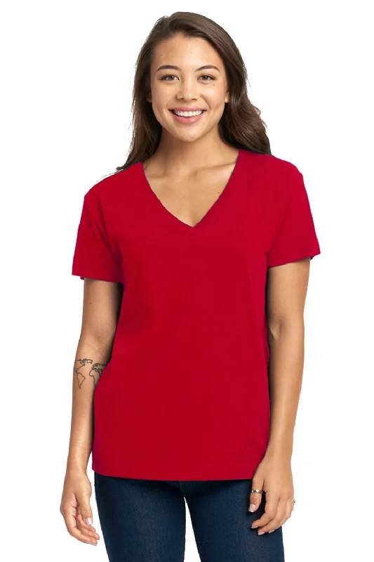 Exquisite Tailoring Next Level Womens Relaxed Short Sleeve V-Neck T-Shirt - Red - Closeout