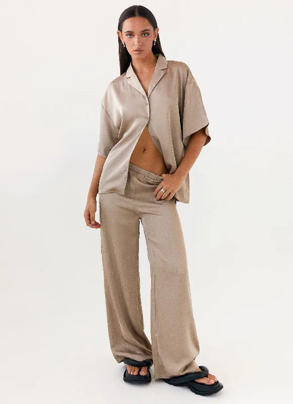 Comfortable Sweaters Palm Cove Satin Pants - Mushroom