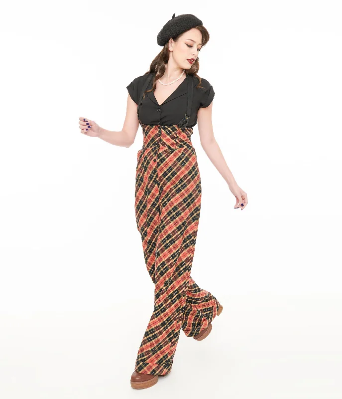 Sports And Leisure Unique Vintage 1930s Black & Rust Plaid Thelma Suspender Pants