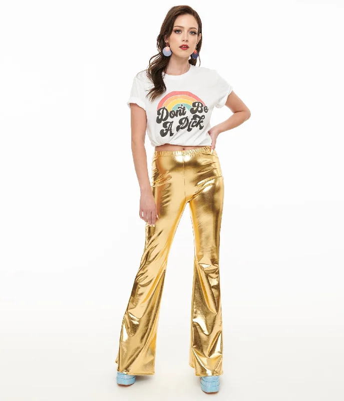 Dynamic Fashion Pretty Attitude Clothing 1970s Gold Palazzo Flare Pants