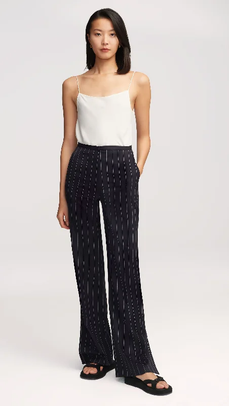 Elegant And Casual Prince Trouser in Stretch Wool | Navy Pinstripe