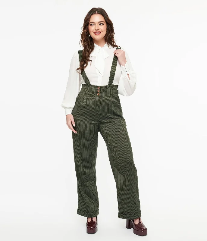 Single-shoulder Neck Design Royal Monk 1940s Green Check Jenny Trousers