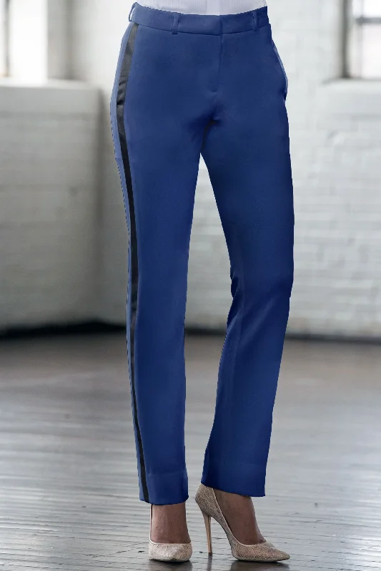 Unique Design Royal Navy & Black Slim Fit Tuxedo Pants w/ Satin Back Pocket