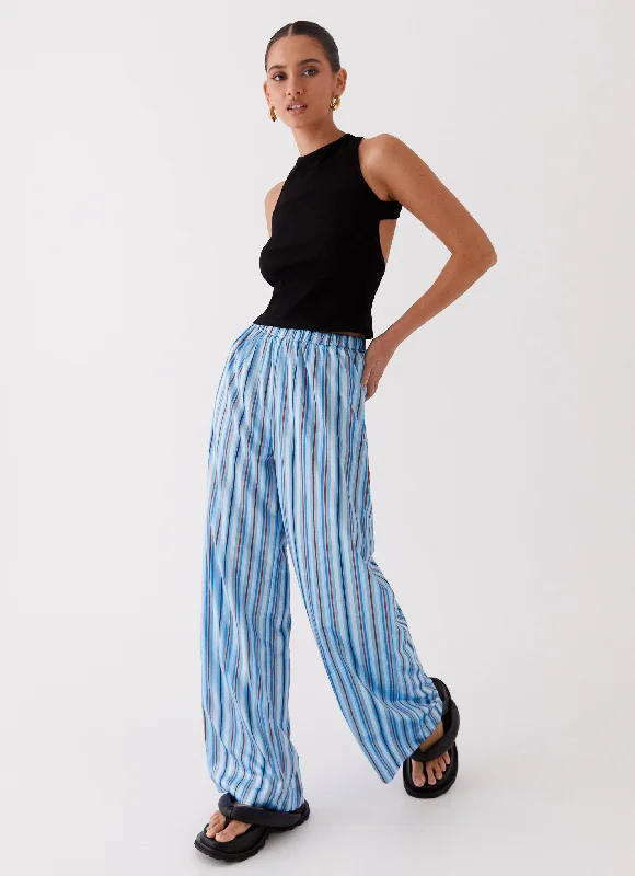 Soft Comfort Salta Satin Pants - Blue Stripe
