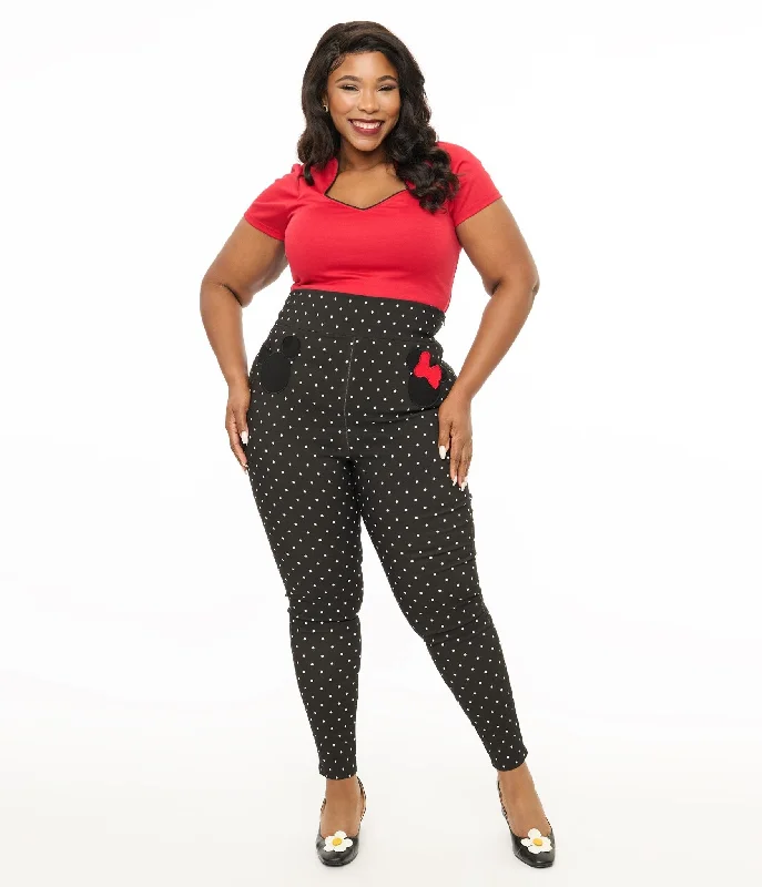 Playful Style Disney Mickey & Friends Collection by Unique Vintage Plus Size Black & White Pin Dot Mickey & Minnie Mouse Pocket Rizzo Cigarette Pants Playful Style Disney Mickey & Friends Collection by Unique Vintage Plus Size Black & White Pin Dot Mickey & Minnie Mouse Pocket Rizzo Cigarette Pants