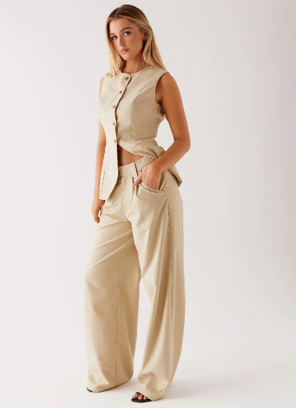 Fashionable Ease Siena Style Tailored Pants - Beige