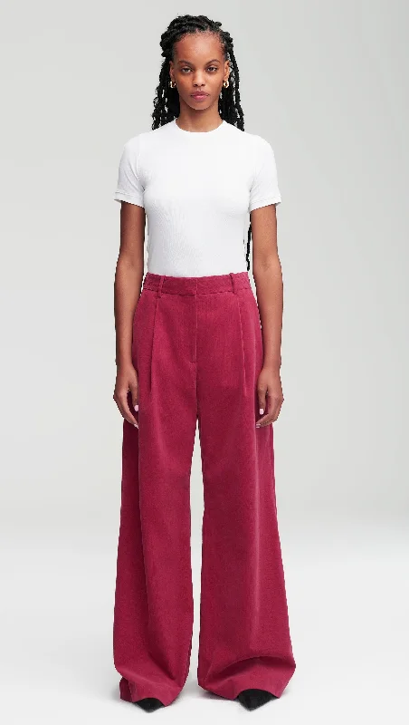 Smart Casuals Single Pleat Trouser in Corduroy | Raspberry