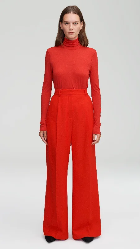 Exquisite Craftsmanship Single Pleat Trouser in Wool Twill | Scarlet