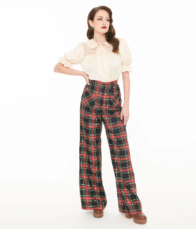 Minimalism Smak Parlour 1960s Black & Red Plaid Wide Leg Trousers