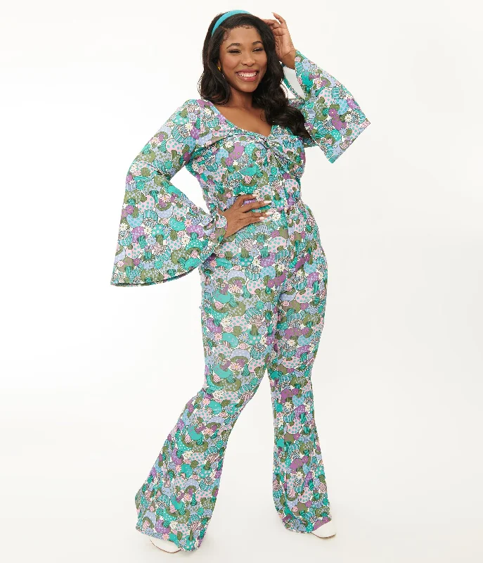 Soft Textures Smak Parlour Plus Size 1970s Teal Groovy Mushrooms Find Your Flare Pants