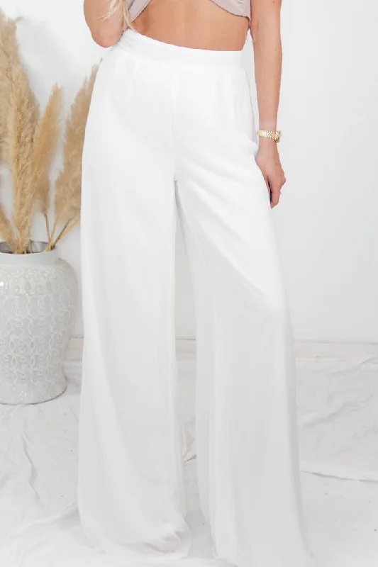 Breathable Style Soft Raya High-Waisted Wide-Leg Pant - White