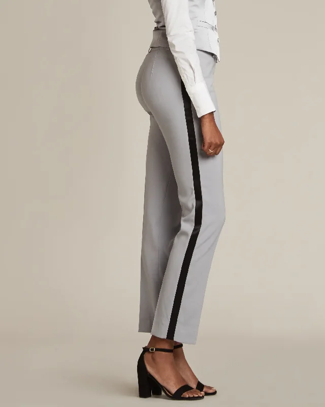 Celebrity Style Silver Gray & Black Slim Fit Tuxedo Pants