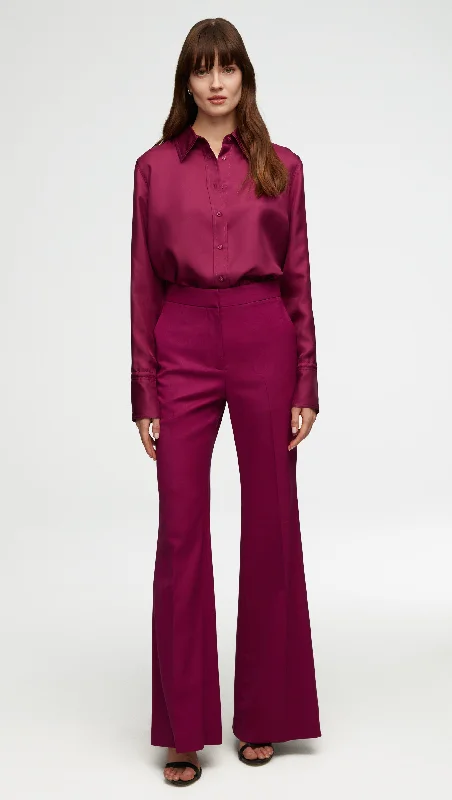 Simple Matching Tailored Flare Trouser in Seasonless Wool | Magenta