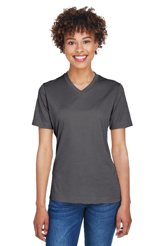 Effortless Dressing Team 365 Womens Sonic Performance Heather Moisture Wicking Short Sleeve V-Neck T-Shirt - Heather Dark Grey
