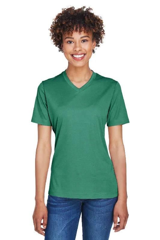 Comfortable Tops Team 365 Womens Sonic Performance Heather Moisture Wicking Short Sleeve V-Neck T-Shirt - Heather Forest Green