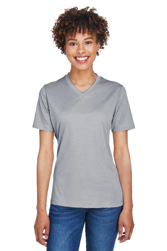 Layered Comfort Team 365 Womens Sonic Performance Heather Moisture Wicking Short Sleeve V-Neck T-Shirt - Heather Grey