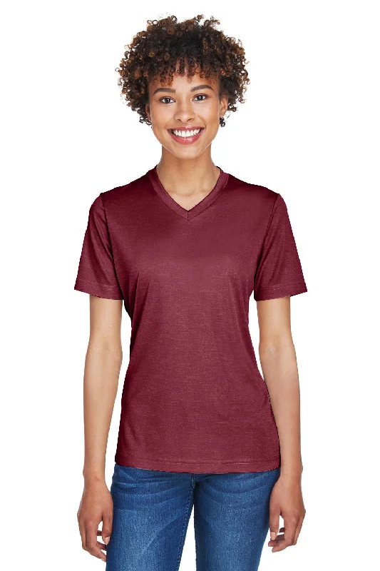 Stylish Wear Team 365 Womens Sonic Performance Heather Moisture Wicking Short Sleeve V-Neck T-Shirt - Heather Maroon
