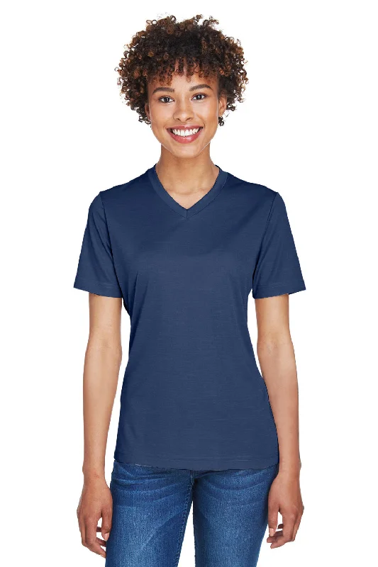 Warm Layers Team 365 Womens Sonic Performance Heather Moisture Wicking Short Sleeve V-Neck T-Shirt - Heather Dark Navy Blue