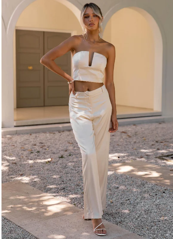 Lazy Style The Real Thing Satin Pants - Pearl