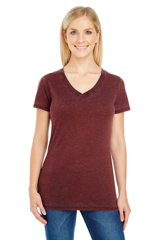 High-end Fabrics Threadfast Apparel Womens Cross Dye Short Sleeve V-Neck T-Shirt - Black Cherry Red