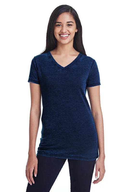 Design Perception Threadfast Apparel Womens Cross Dye Short Sleeve V-Neck T-Shirt - Electric Blue
