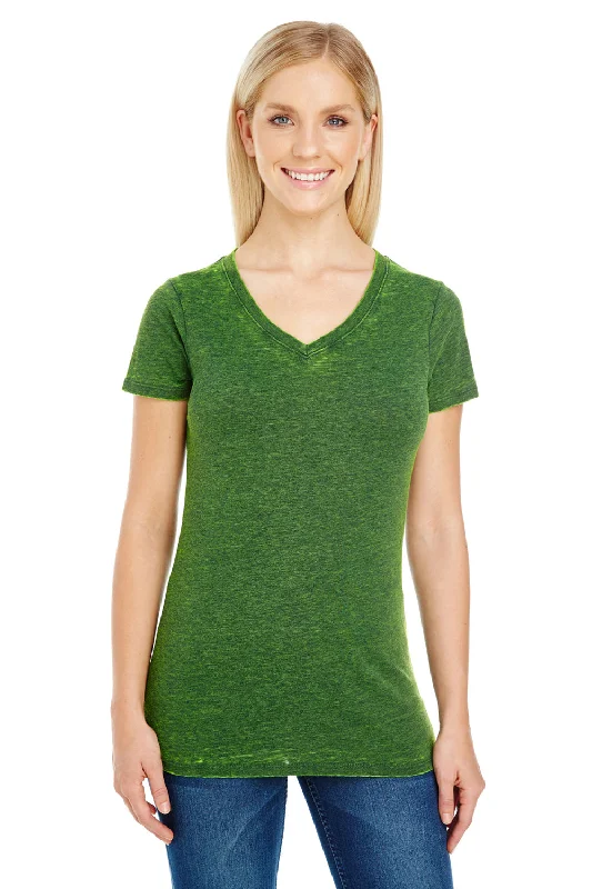 Casual And Versatile Threadfast Apparel Womens Cross Dye Short Sleeve V-Neck T-Shirt - Emerald Green