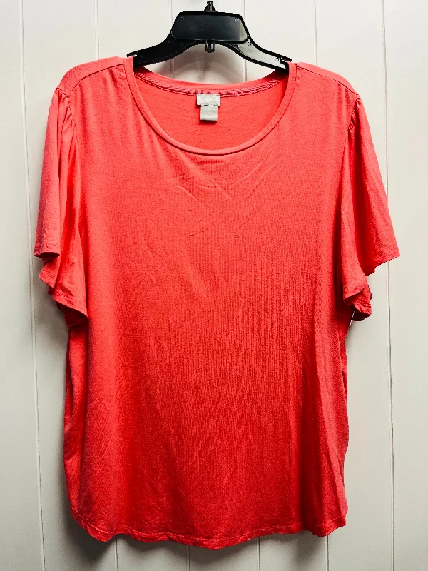 Soft Fashion Top Short Sleeve Basic By Chicos In Coral, Size: Xl