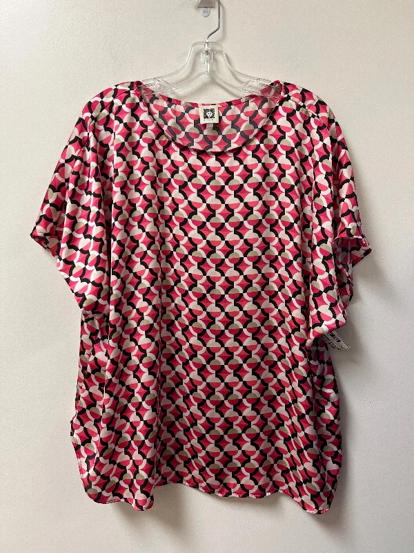 Classic Style Top Short Sleeve By Anne Klein In Cream & Pink, Size: 2x