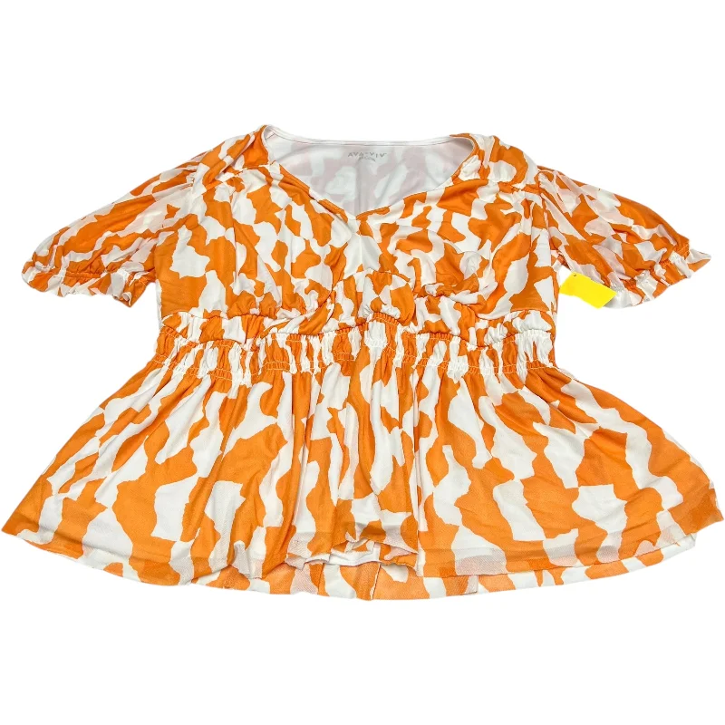 Soft Touch Top Short Sleeve By Ava & Viv In Orange & White, Size: 1x