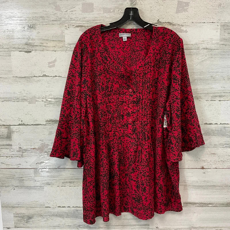 Trendy Comfort Wear Top Short Sleeve By Catherines In Red, Size: 2x