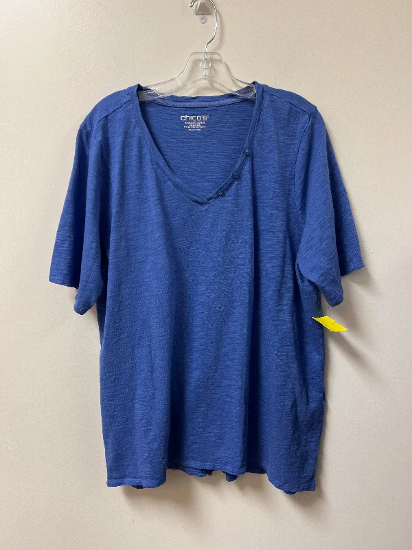 Luxury Classic Top Short Sleeve By Chicos In Blue, Size: 2x