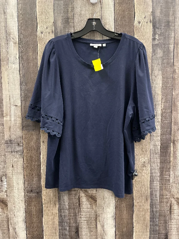 Relaxed Wear Top Short Sleeve By Chicos In Navy, Size: Xl