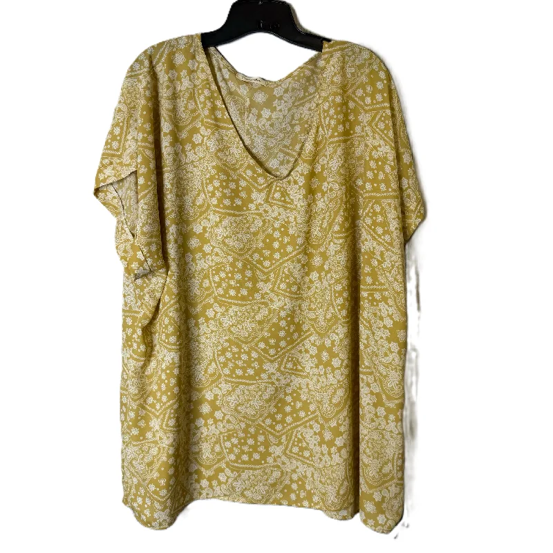 Exclusive Customization Top Short Sleeve By Cotton Bleu In Gold, Size: 3x