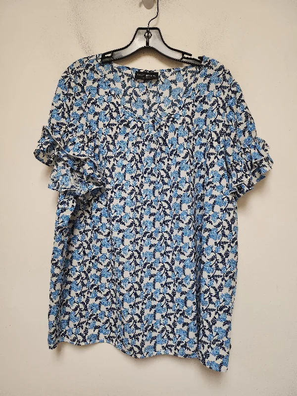 Soft Casuals Top Short Sleeve By Lane Bryant In Blue & White, Size: 2x
