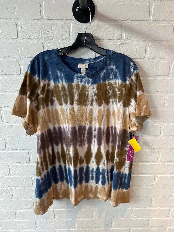 Elegant Design Top Short Sleeve By Logo In Blue & Tan, Size: Xl