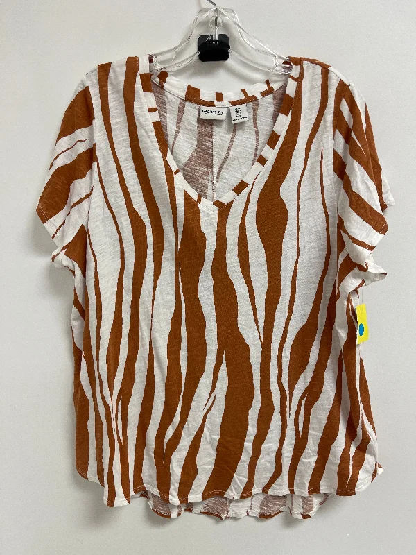Daily Comfort Top Short Sleeve By Rachel Zoe In Brown & White, Size: 1x