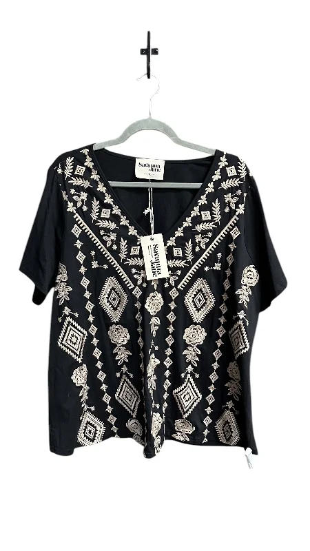 Luxury Style Top Short Sleeve By Savanna Jane In Black, Size: Xl