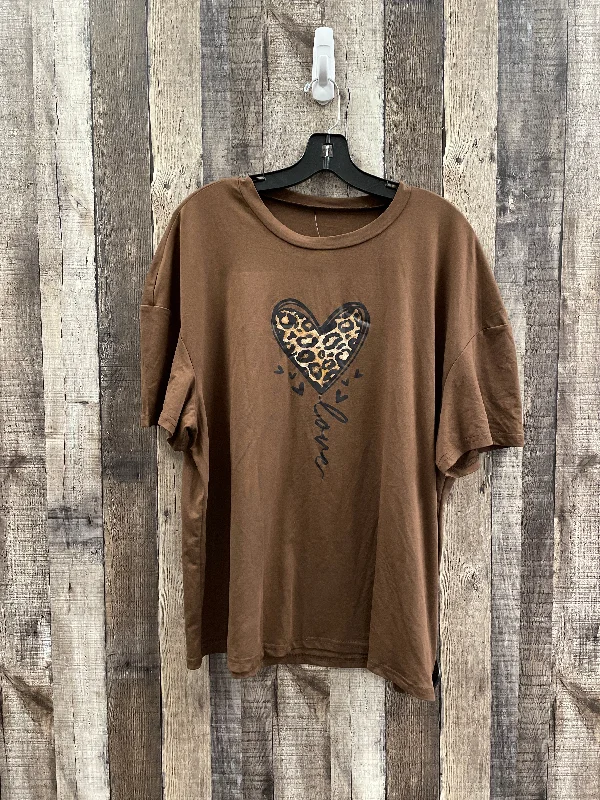 Slim Fit Top Short Sleeve By Shein In Brown, Size: Xl