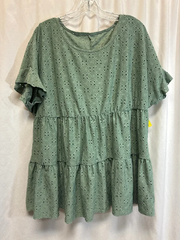 Practical Style Top Short Sleeve By Shein In Green, Size: 1x
