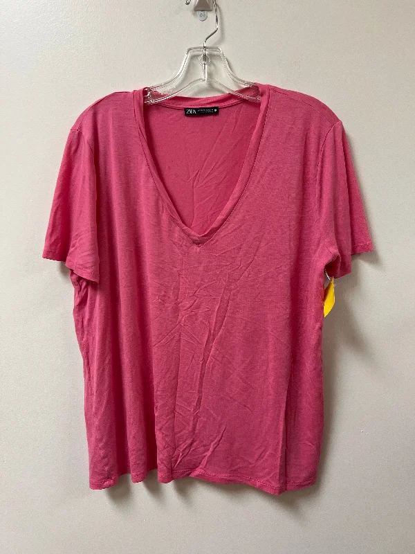 Breathable Comfort Top Short Sleeve By Zara In Pink, Size: 2x
