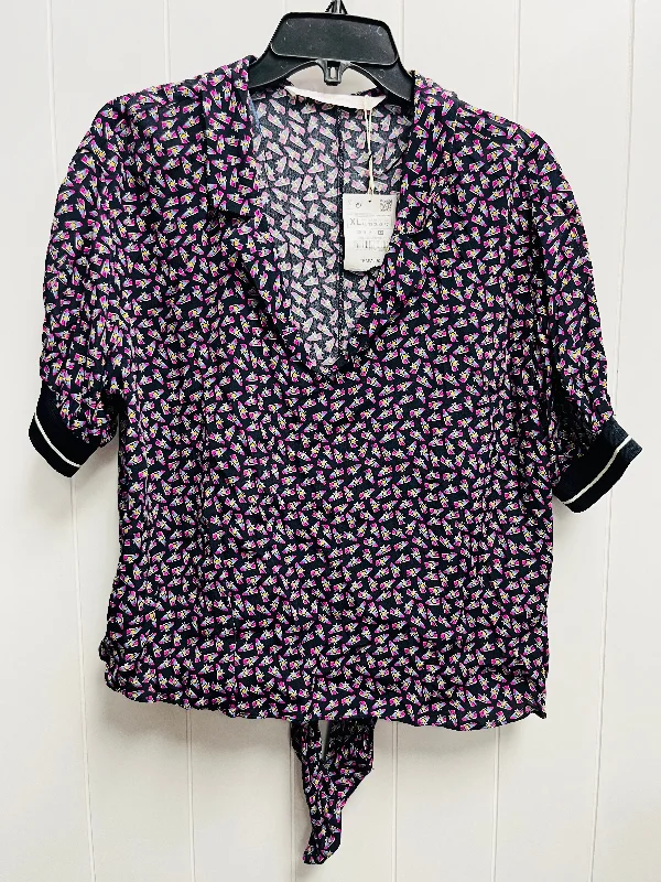 Retro Fashion Top Short Sleeve By Zara In Purple, Size: Xl