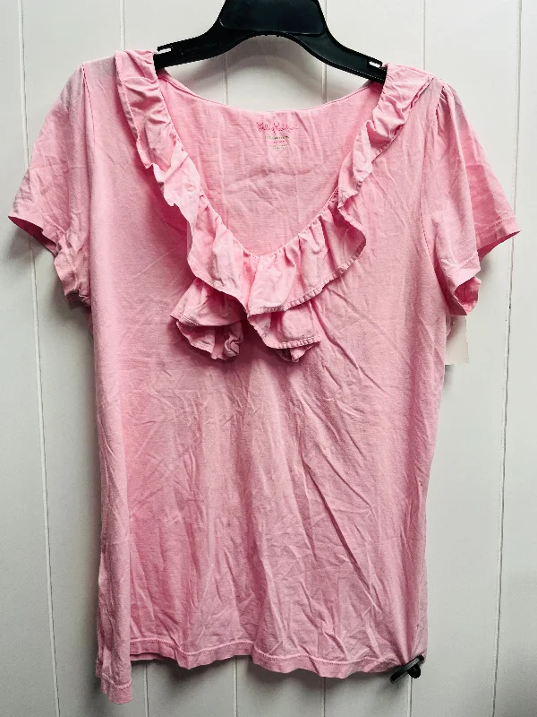 Elegant And Simple Top Short Sleeve Designer By Lilly Pulitzer In Pink, Size: Xl