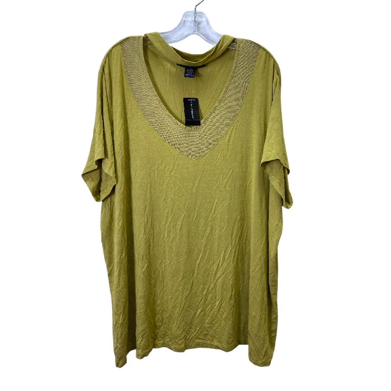 Easy Chic Top Ss Basic By Ashley Stewart In Yellow, Size:3X